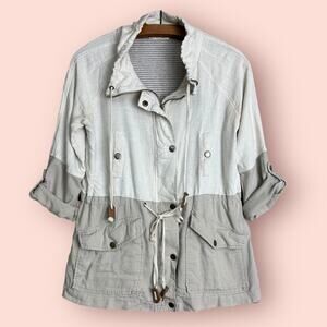 Color Block Jacket BLU PEPPER Linen Full zip Small Womens